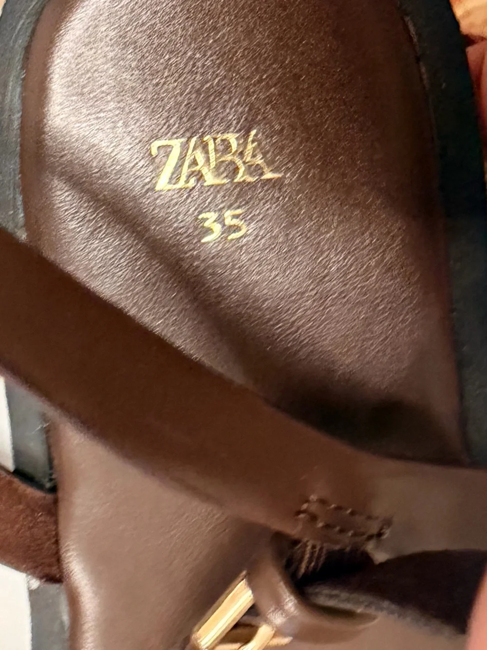 NEW!!Zara Brown Sandals with Gold Stud Accents - Picture 3 of 3